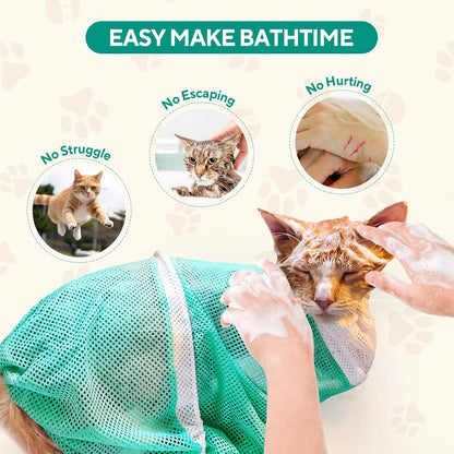 Polyester shower net bag for safe feline nail trimming at home