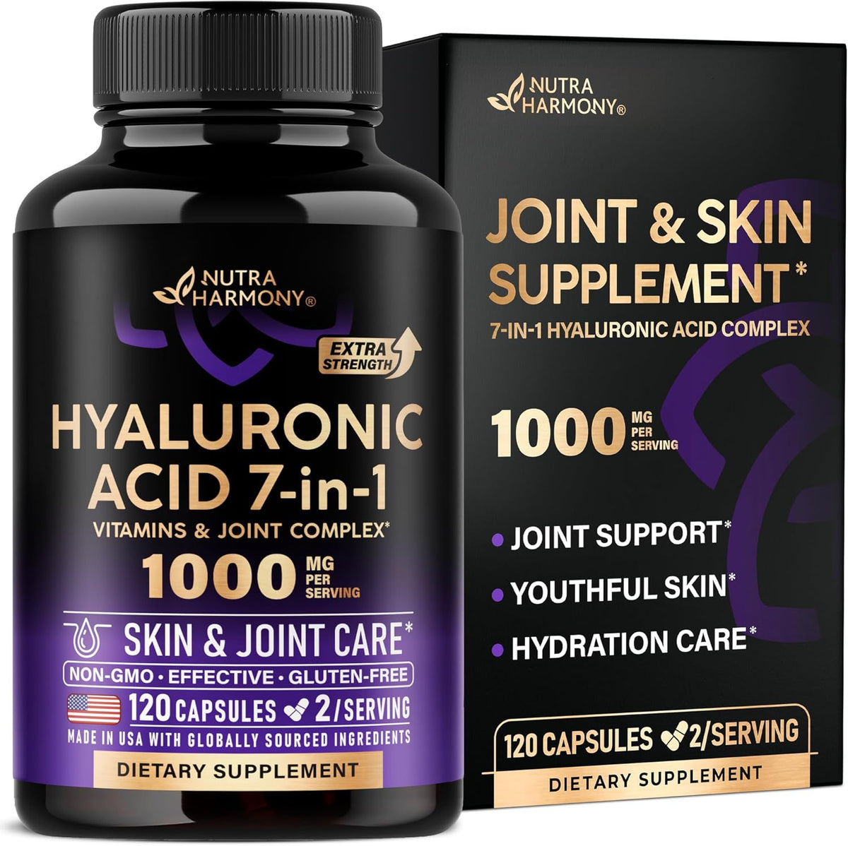 Nutraharmony Hyaluronic Acid 7-in-1 Complex front view bottle packaging