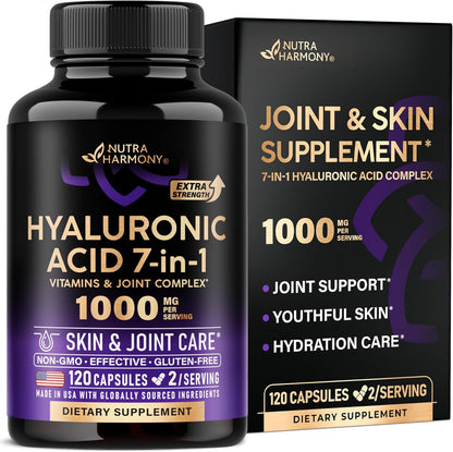 Nutraharmony Hyaluronic Acid 1000mg Collagen 120 Capsules Front View