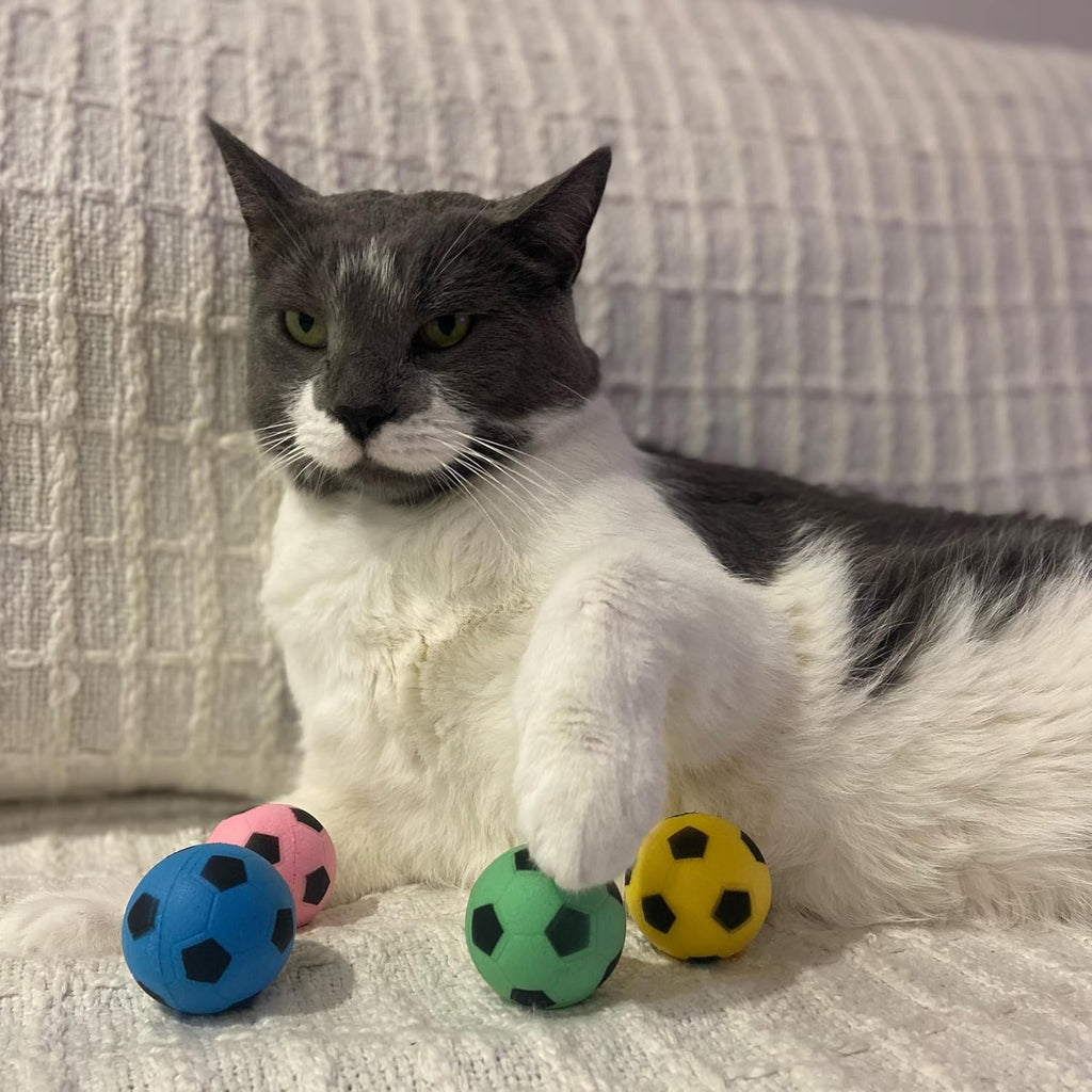 Interactive plush foam soccer balls for kittens in assorted vibrant colors