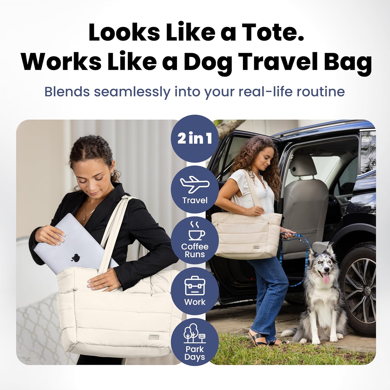 Rubyloo doggy diaper bag beige color showing nine organizational pockets