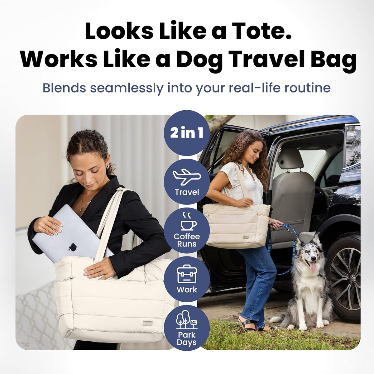 Rubyloo doggy diaper bag beige color showing nine organizational pockets