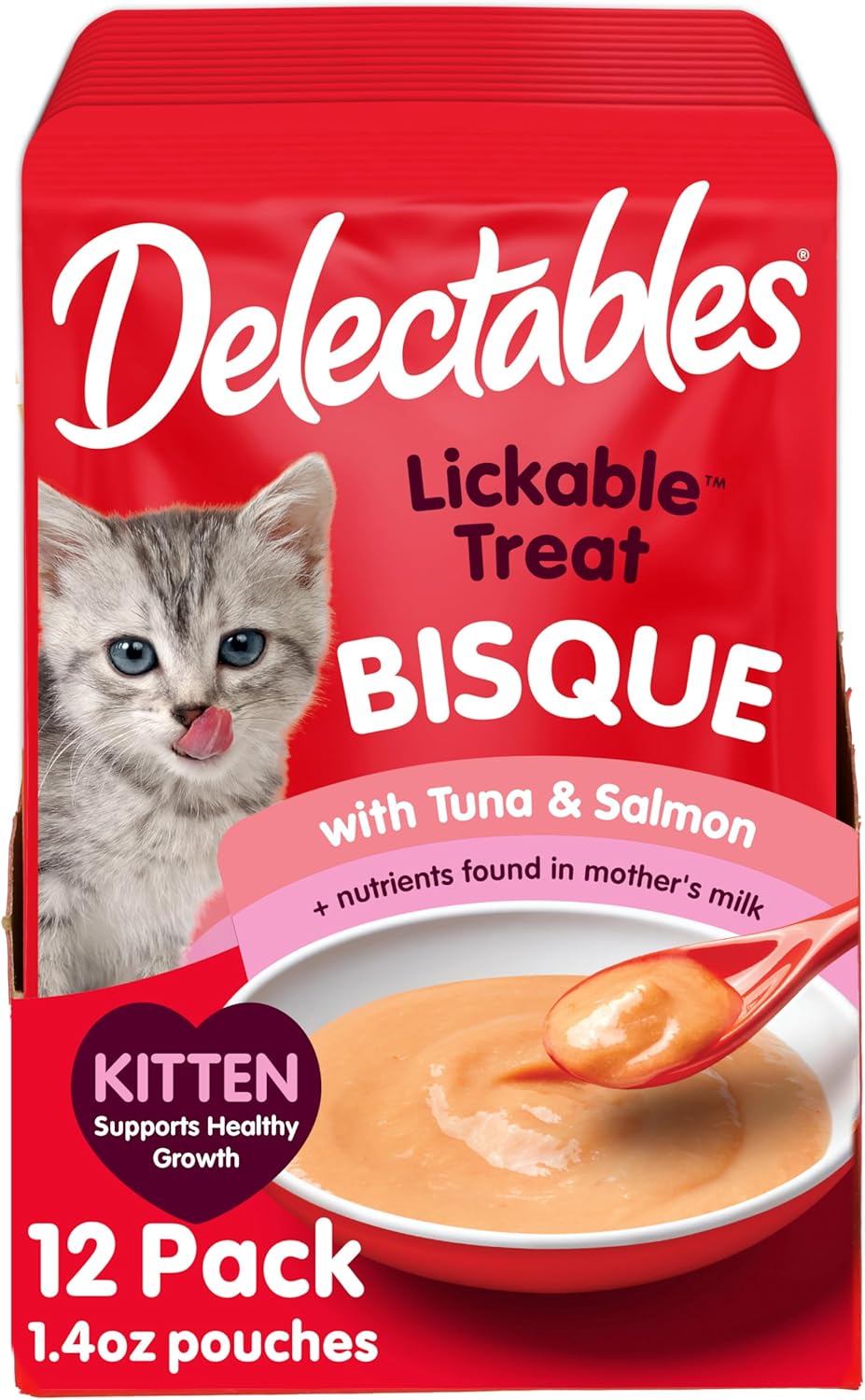 Delectables Lickable Treat Bisque Kitten Wet Cat Treat with Real Tuna & Salmon, Complete & Balanced, Hydrating, Grain-Free, No Fillers, No by-Products, No Added Preservatives, 1.4oz Pouch, 12ct - Image 12