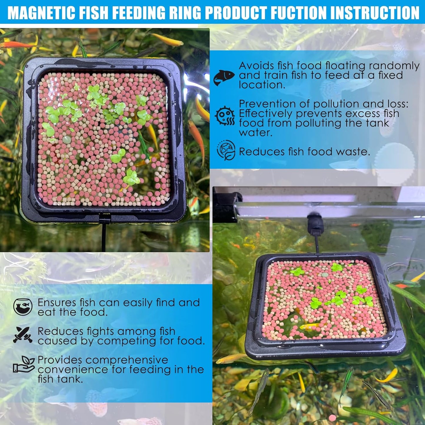 Aquarium floating feeder with auto adjusting water level mechanism