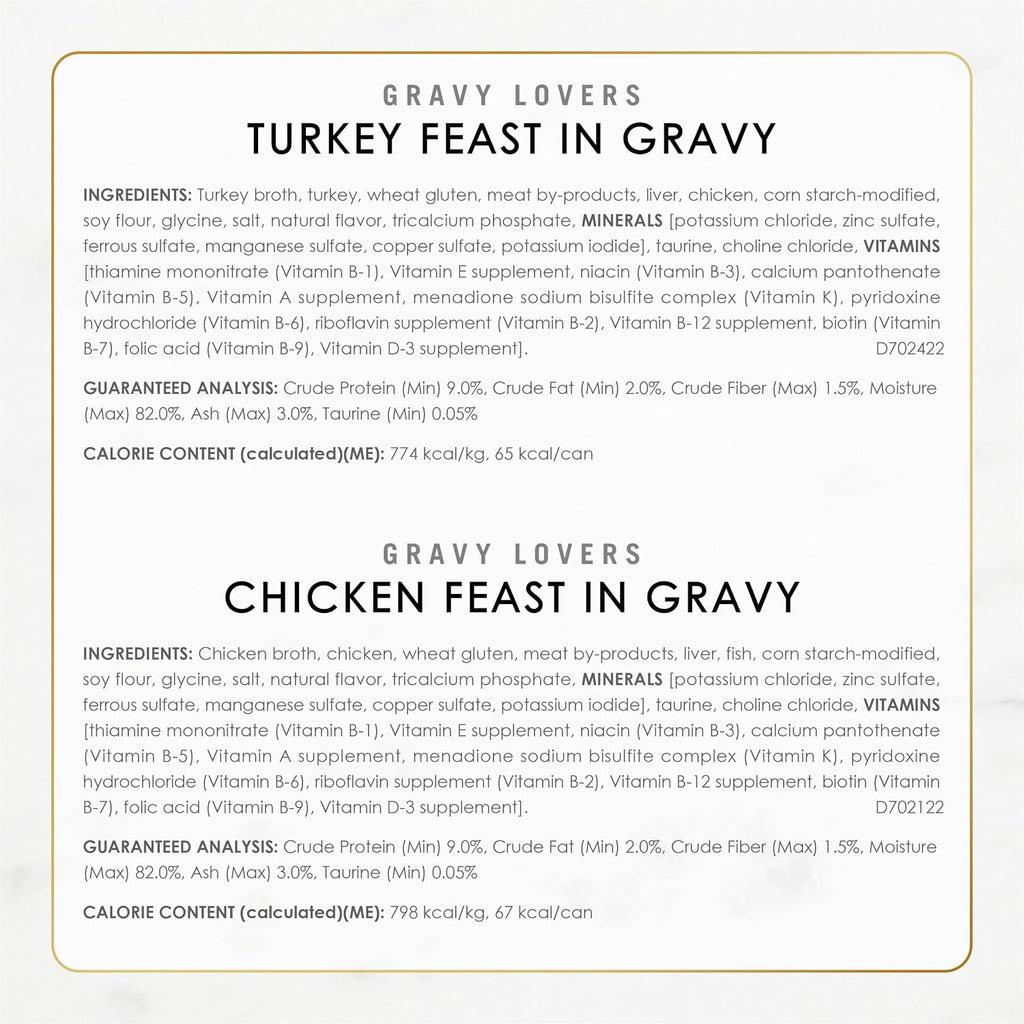 Purina Fancy Feast wet cat food nutritional info label