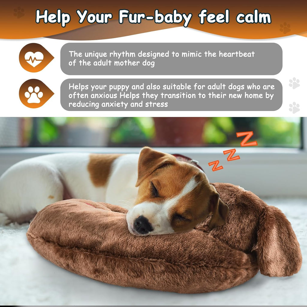 Puppy resting with Moropaky heartbeat anxiety relief toy