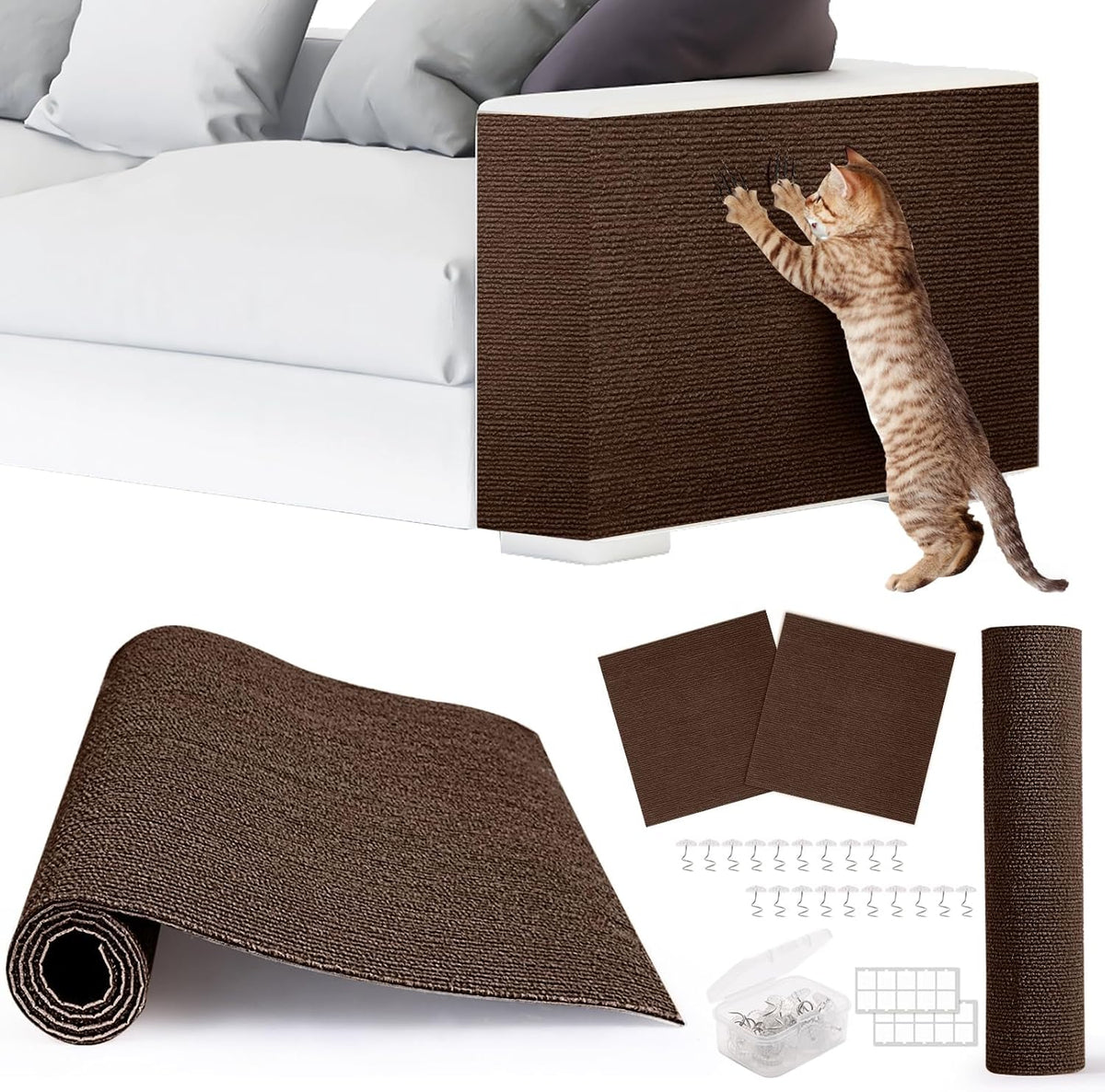 4pack Cat Scratch Couch Furniture and Wall Protector | Adhesive Cat Scratch Pad for Covering Cat Tower, DIY Climbing Cat Scratcher Couch Protector from Cat Claws Scratching (Light Gray) - Image 10