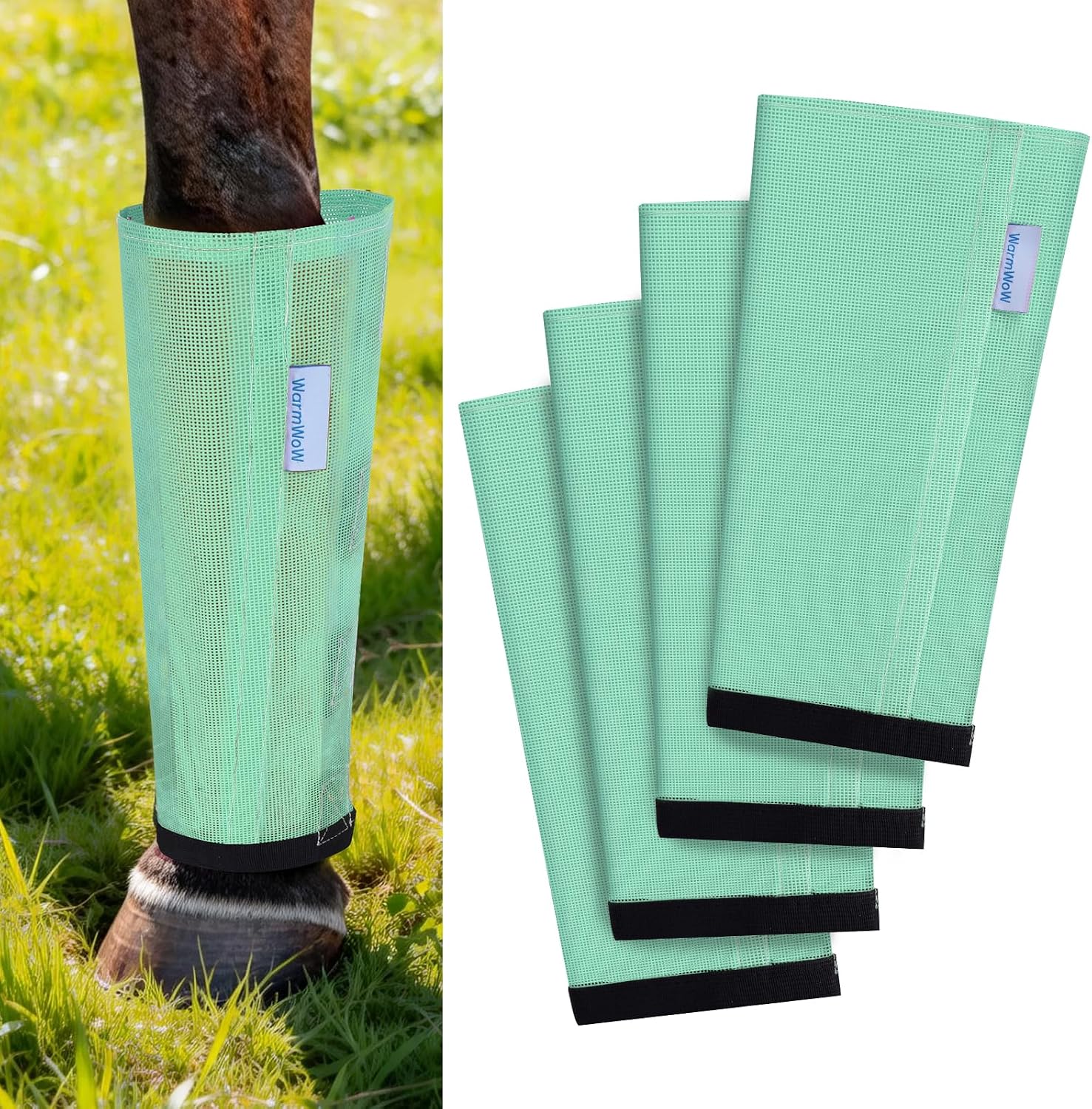Fly Boots for Horses Set of 4, Loose Fitting Mesh Horse Fly Boots Leggings, Reduce-Stomping Adjustable Equine Leg Wraps & Socks, Stay Up Not Sag, No Rub (Pink) - Image 10