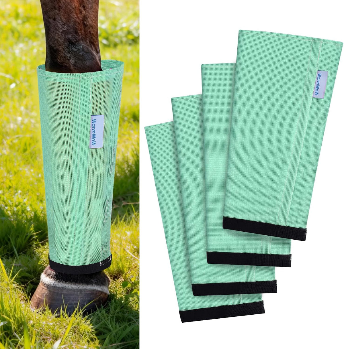 Fly Boots for Horses Set of 4, Loose Fitting Mesh Horse Fly Boots Leggings, Reduce-Stomping Adjustable Equine Leg Wraps & Socks, Stay Up Not Sag, No Rub (Pink) - Image 10