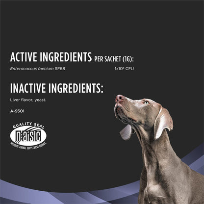 Purina Pro Plan Veterinary Supplements FortiFlora side panel showing Enterococcus faecium microencapsulation details