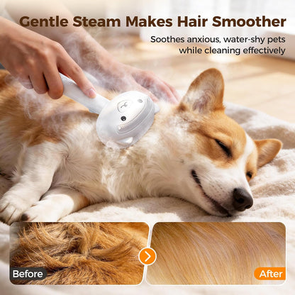 Close up of the one touch self cleaning release button on the white bear pet brush.