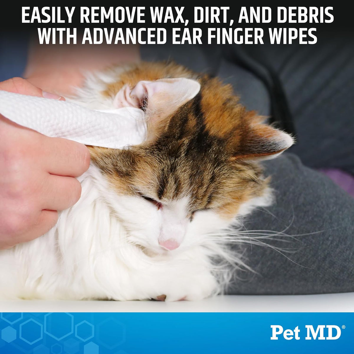 Pet MD ear wipes fingertip application demonstration for pets
