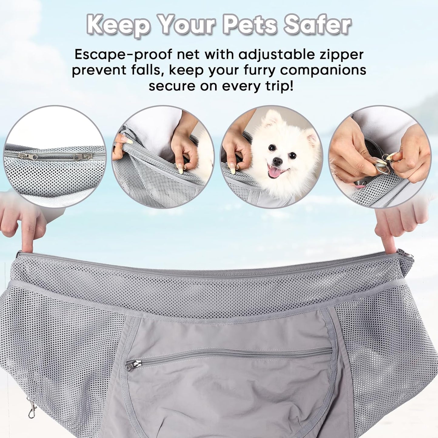 Close up of Natuya dog carrier zipper pocket