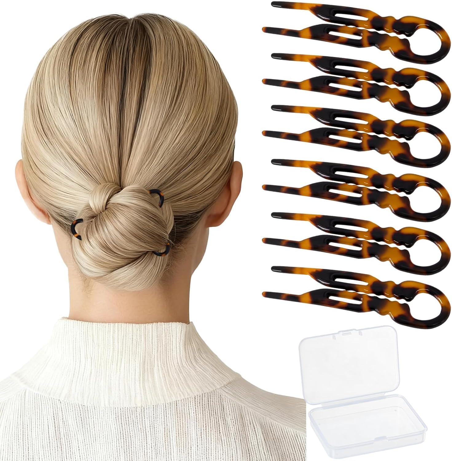Sunolga small prestige French hair pins six pieces front view showing tortoiseshell pattern.