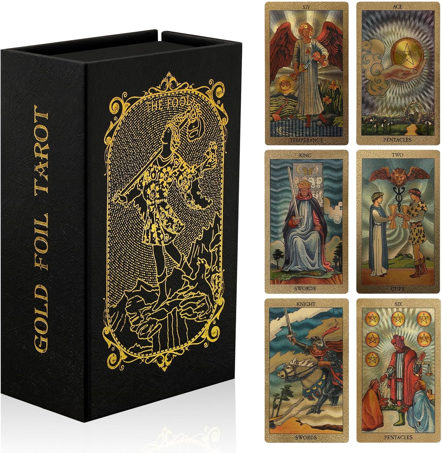 EGCUQ Rider Waite Gold Foil Tarot Deck front view