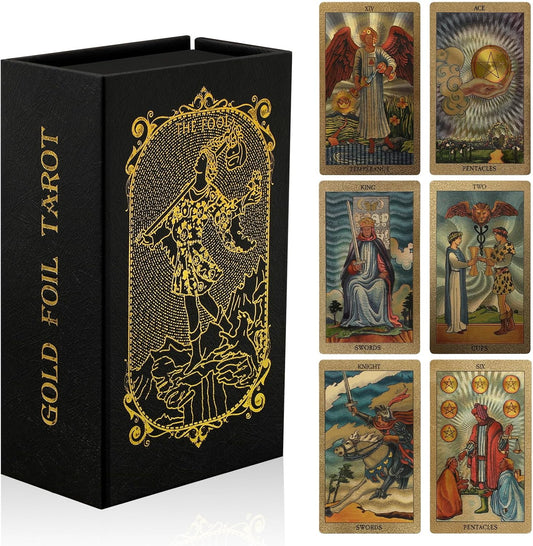 EGCUQ Rider Waite Gold Foil Tarot Deck front view