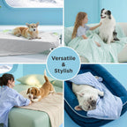 Pearl grey pet cooling blanket lining the inside of a medium dog crate