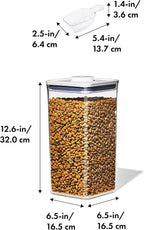 OXO airtight pet food storage container on a kitchen counter
