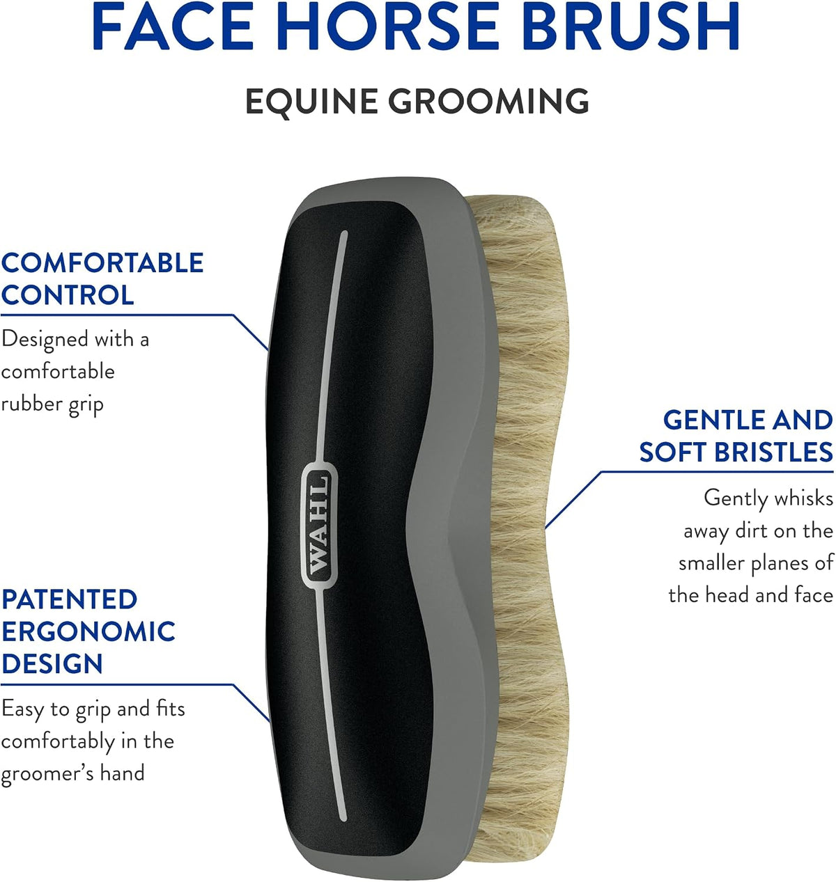 Wahl black horse grooming brush soft synthetic bristles close up