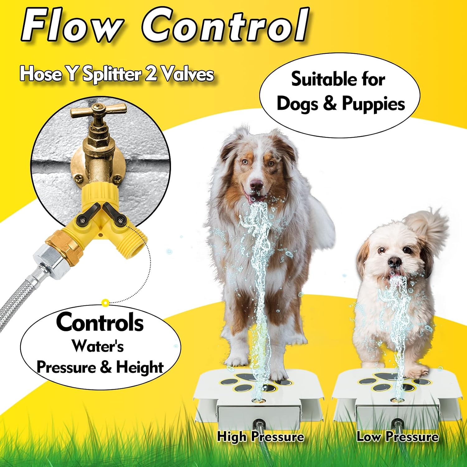 Large dog drinking from Yatoco paw activated fountain