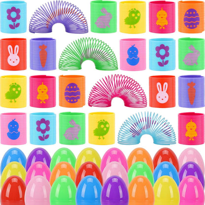 Howzcci Easter mini coil springs toys front view with colorful plastic eggs