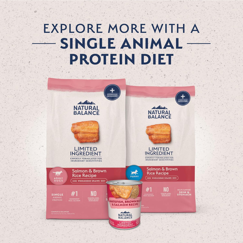 Natural Balance limited ingredient formula pet food packaging back details