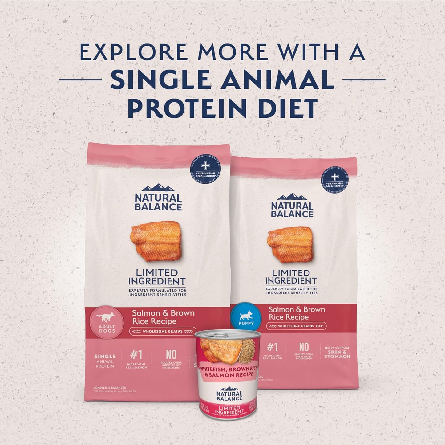 Natural Balance limited ingredient formula pet food packaging back details