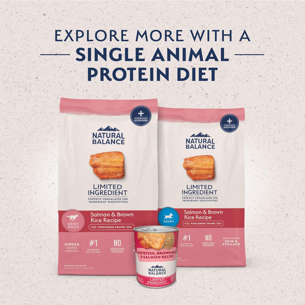 Natural Balance limited ingredient formula pet food packaging back details
