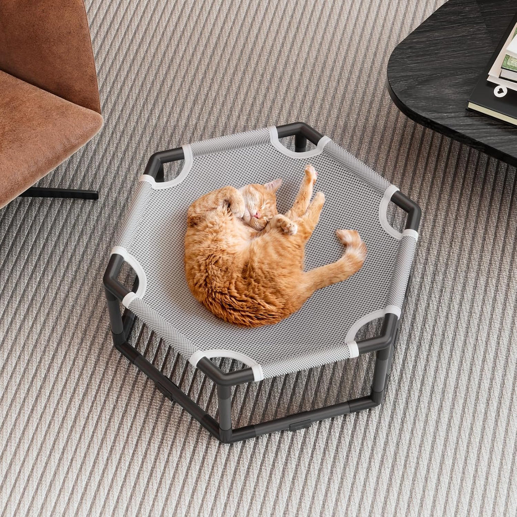 Top down view of hexagon cat cot demonstrating large resting space