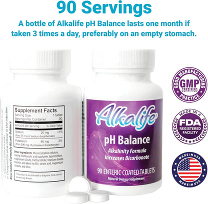 Close-up of the enteric-coated time-release tablets next to the official Alkalife packaging.
