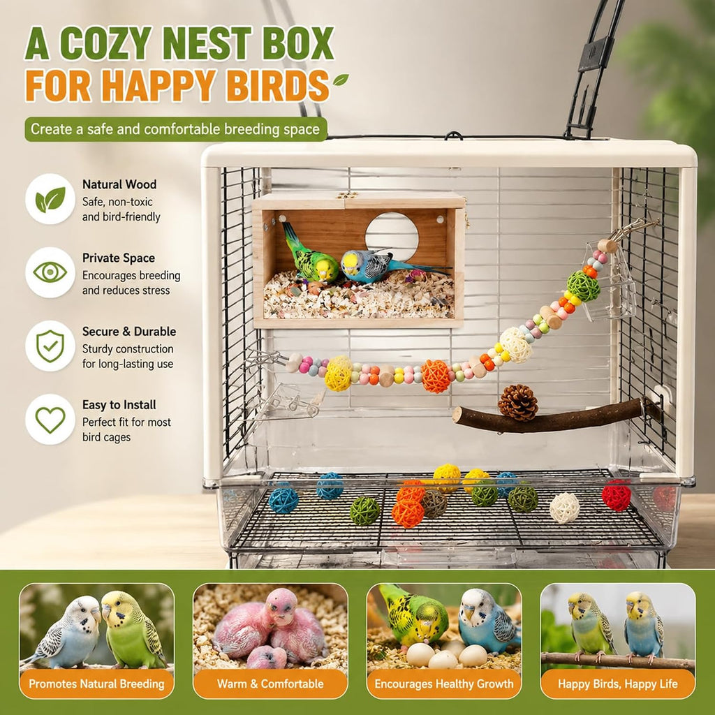 Rypet Parakeet Nesting Box, Cockatiel Bird Nest Box with Perch(S) - Image 6
