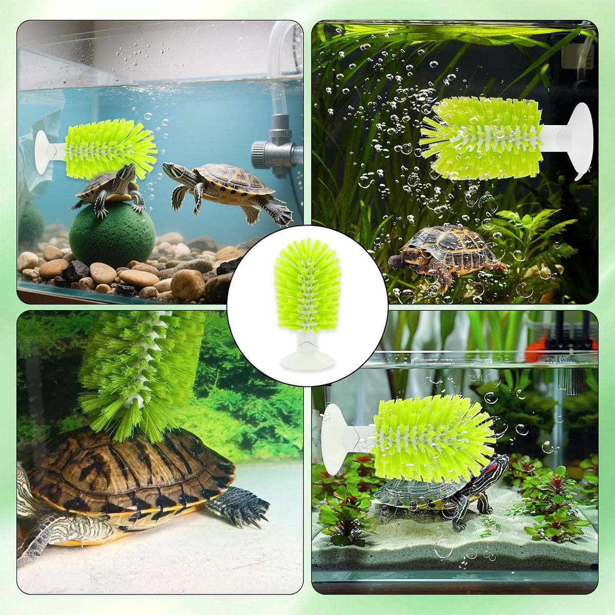 Close-up view of the durable non-marking suction cup base of the reptile shell scratching brush.