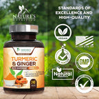 Turmeric Curcumin Supplement - 95% Curcuminoids with Organic Turmeric & Ginger, BioPerine Black Pepper Extract for Best Absorption, Natural Vegan Joint Support, Non-GMO, Bottled in USA - 240 Capsules - Image 4