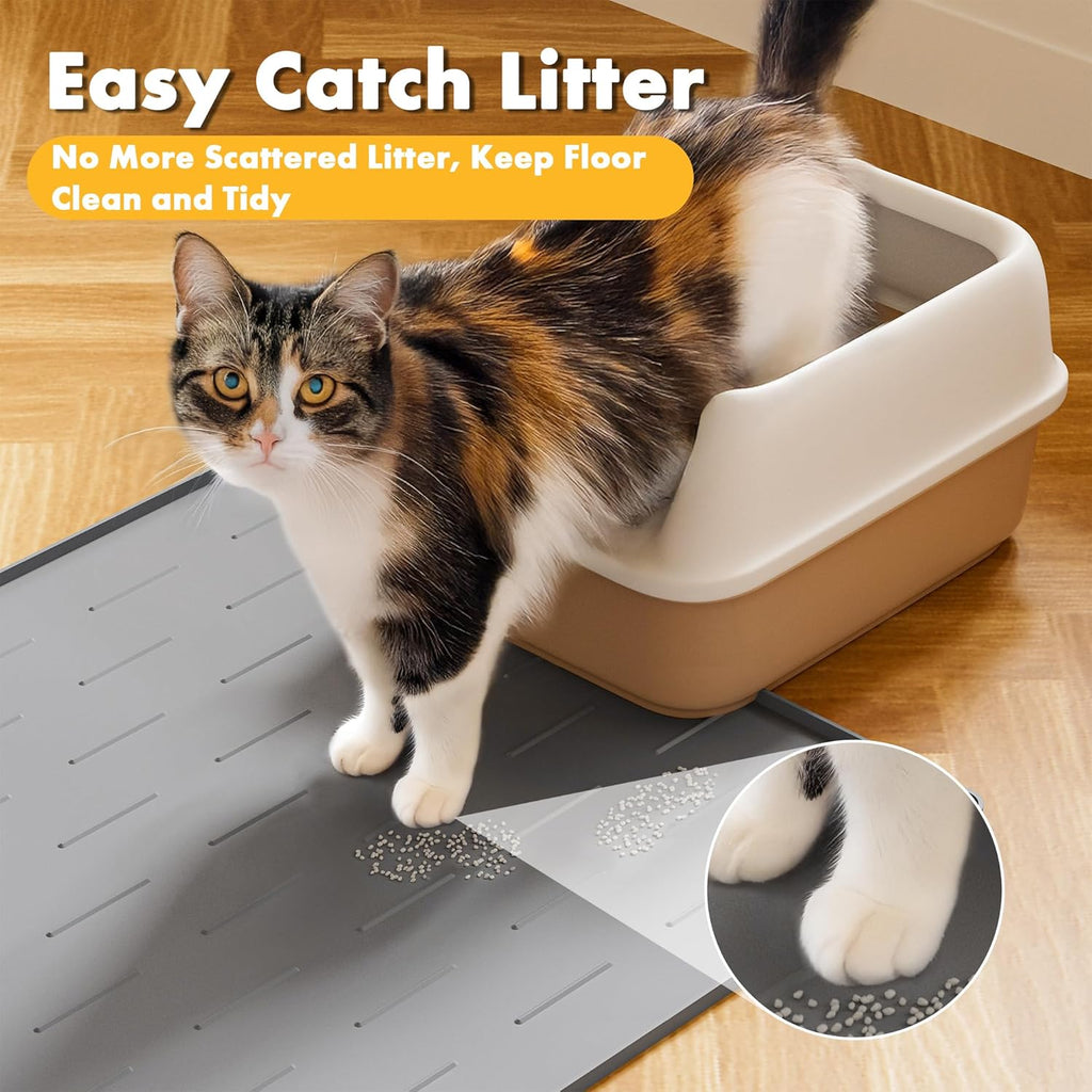 Extra large pet litter pad placed under a modern automatic cat litter box