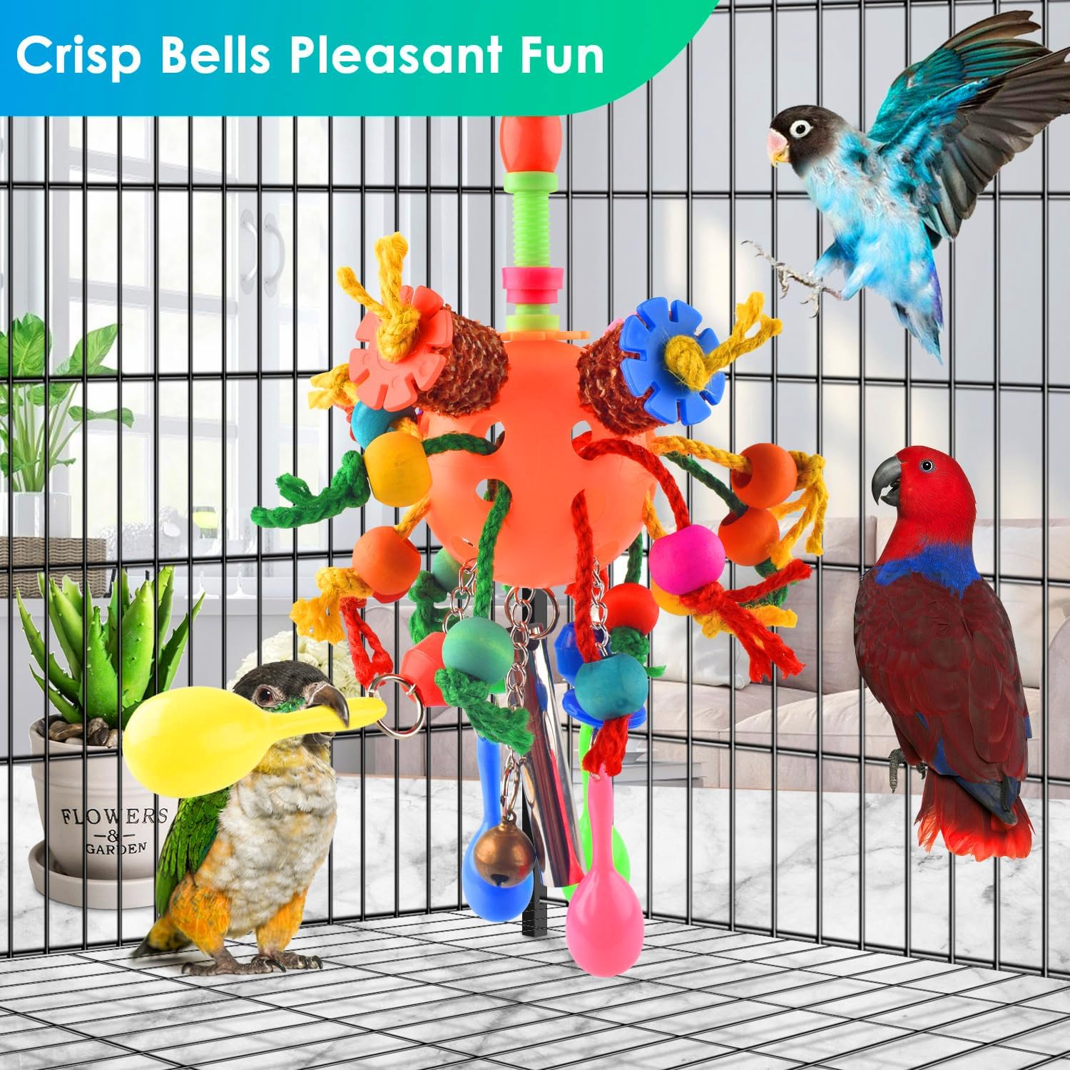 KATUMO bird ball treats holder with metal bells and maracas