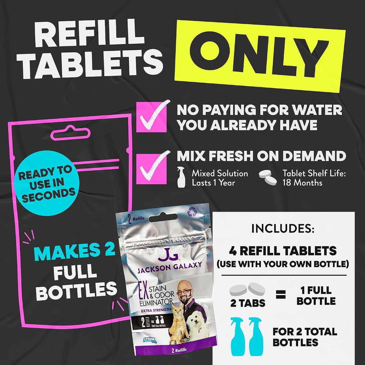 Jackson Galaxy cleaning solution tablets in blister pack