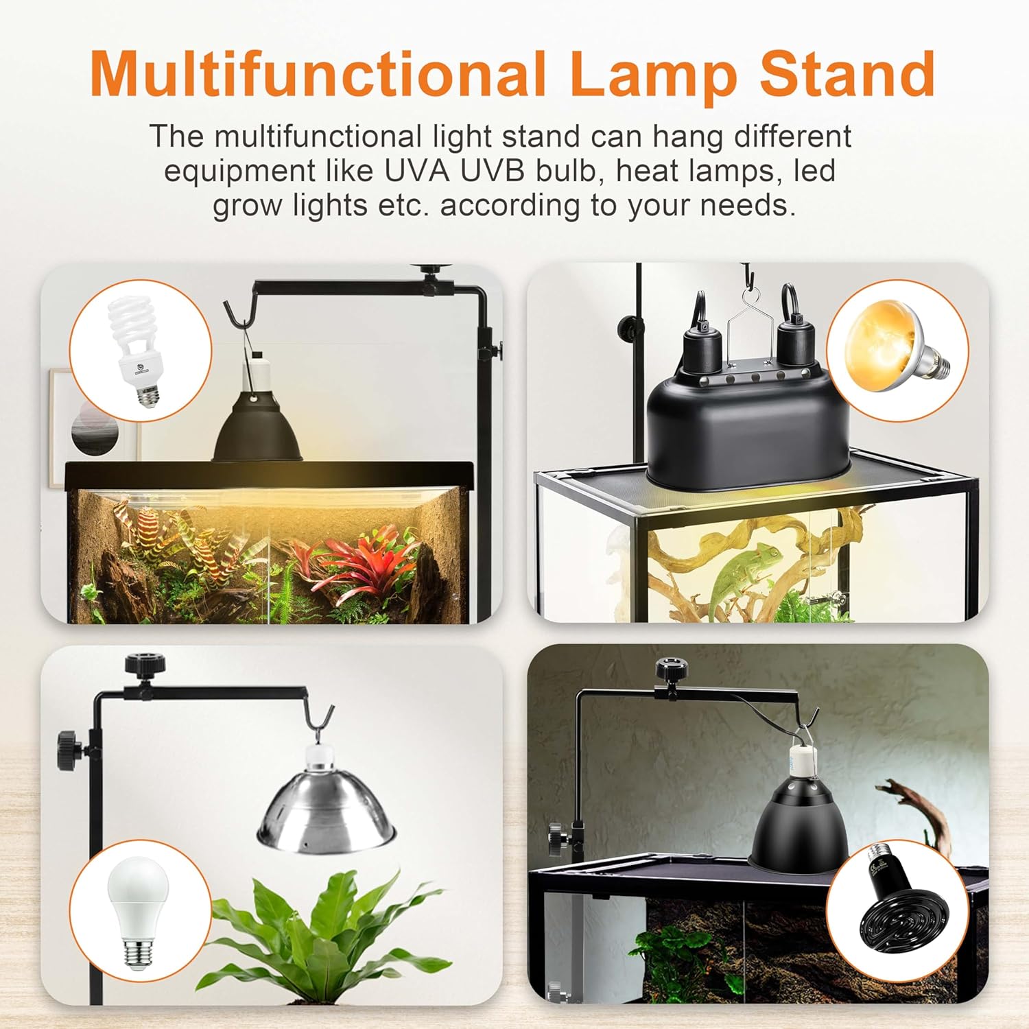 Close up of the secure flat base plate on reptile lamp stand
