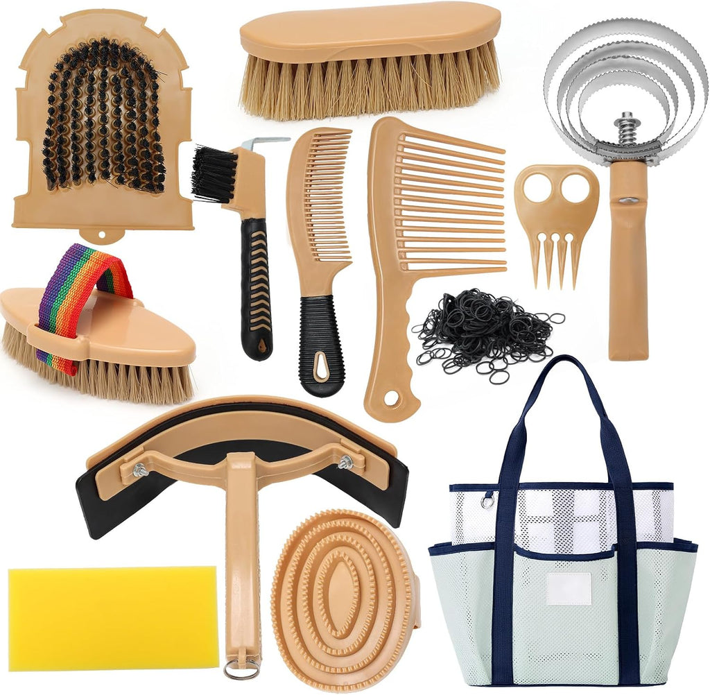 Cunhill complete nine pieces horse care set unpacked layout on clean surface