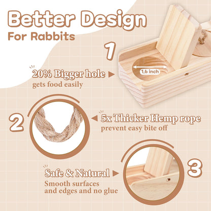 Two sets of interactive wooden rabbit accessories for mental enrichment
