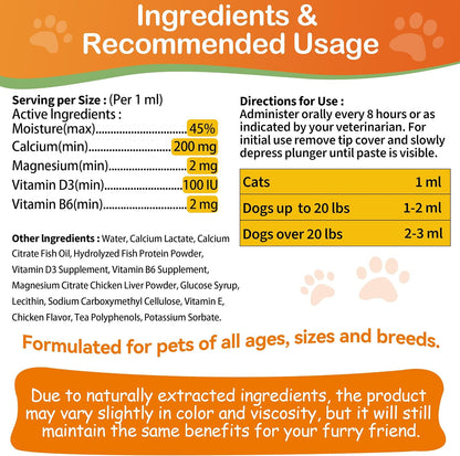 Nutritional facts and ingredients on revival animal health calcium packaging