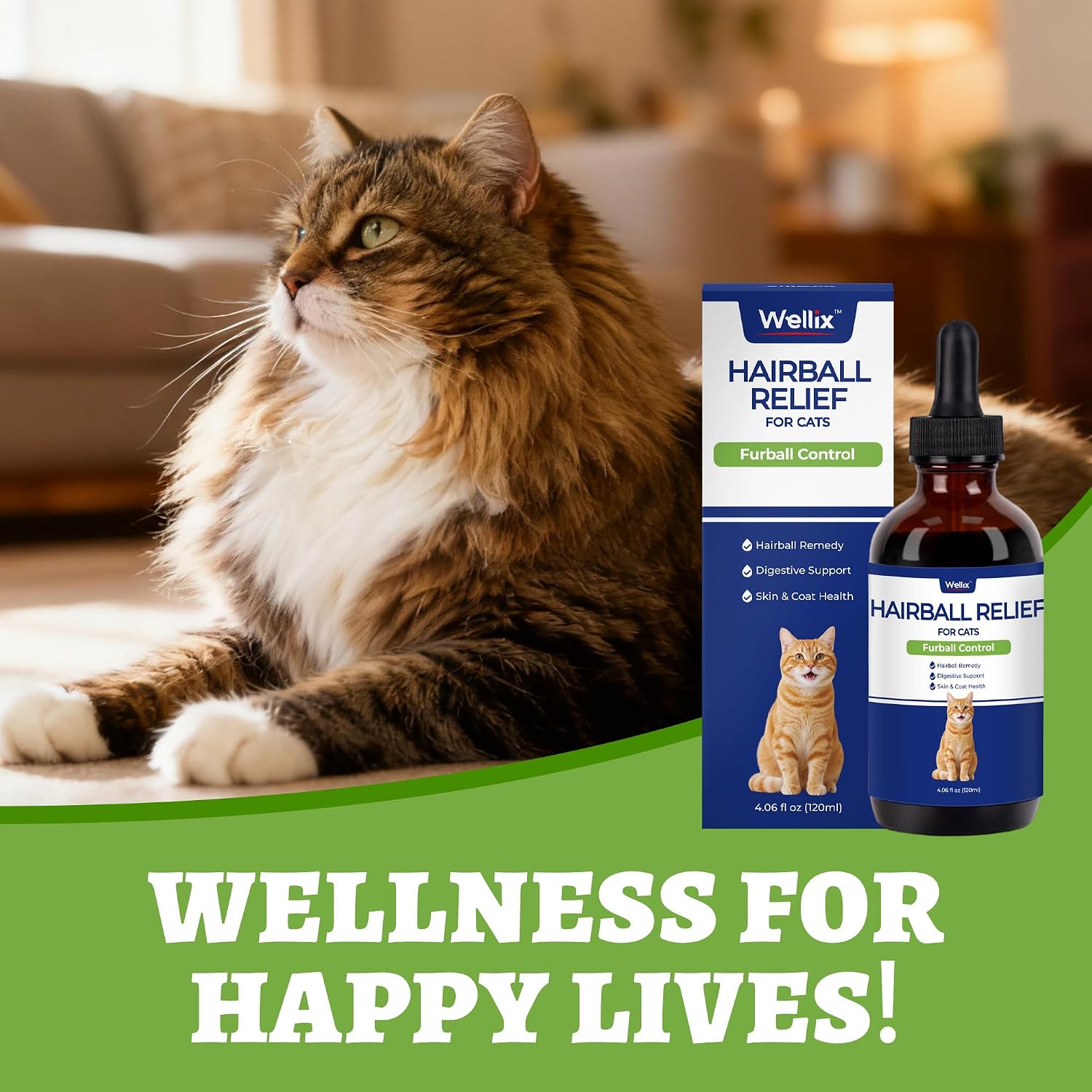 Authentic Wellix pet care product packaging for feline stomach and gut health relief