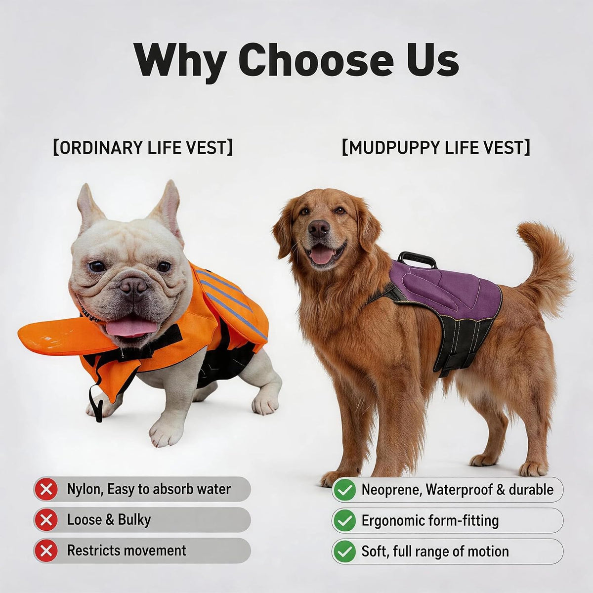 Detailed view of quick release safety buckles on dog float coat