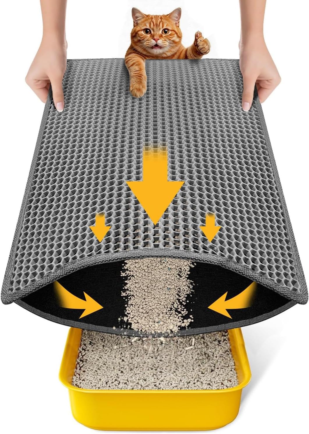 Cat Litter Mat Compact Size 23.6"x14.6" for Small Spaces, Upgrade Waterproof Leakproof Back Layer, Honeycomb Trapping Mat, Washable, Easy to Clean, Scatter Control Kitty Litter Matt, Black - Image 11