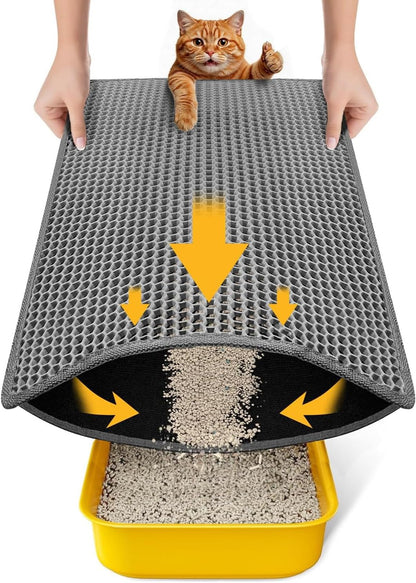 Cat Litter Mat Compact Size 23.6"x14.6" for Small Spaces, Upgrade Waterproof Leakproof Back Layer, Honeycomb Trapping Mat, Washable, Easy to Clean, Scatter Control Kitty Litter Matt, Black - Image 11
