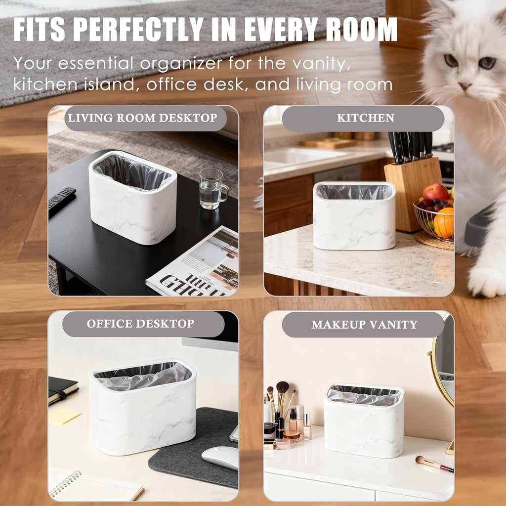 Side view of marble-patterned litter scoop storage stand