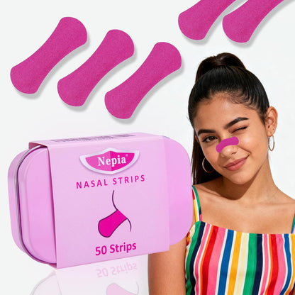 Nepia Extra-Strength Nasal Strips 50 Pack front view showing rose red color