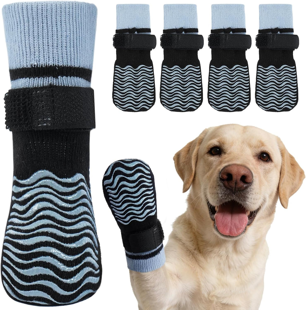 Kuoser Dog Socks for Hardwood Floors Anti Slip, Grippy Socks for Dogs to Prevent Licking Paws, Comfy Booties Dog Anti Scratch Socks Pet Protectors for Jnjured Paw, 4 Pack-S - Image 9