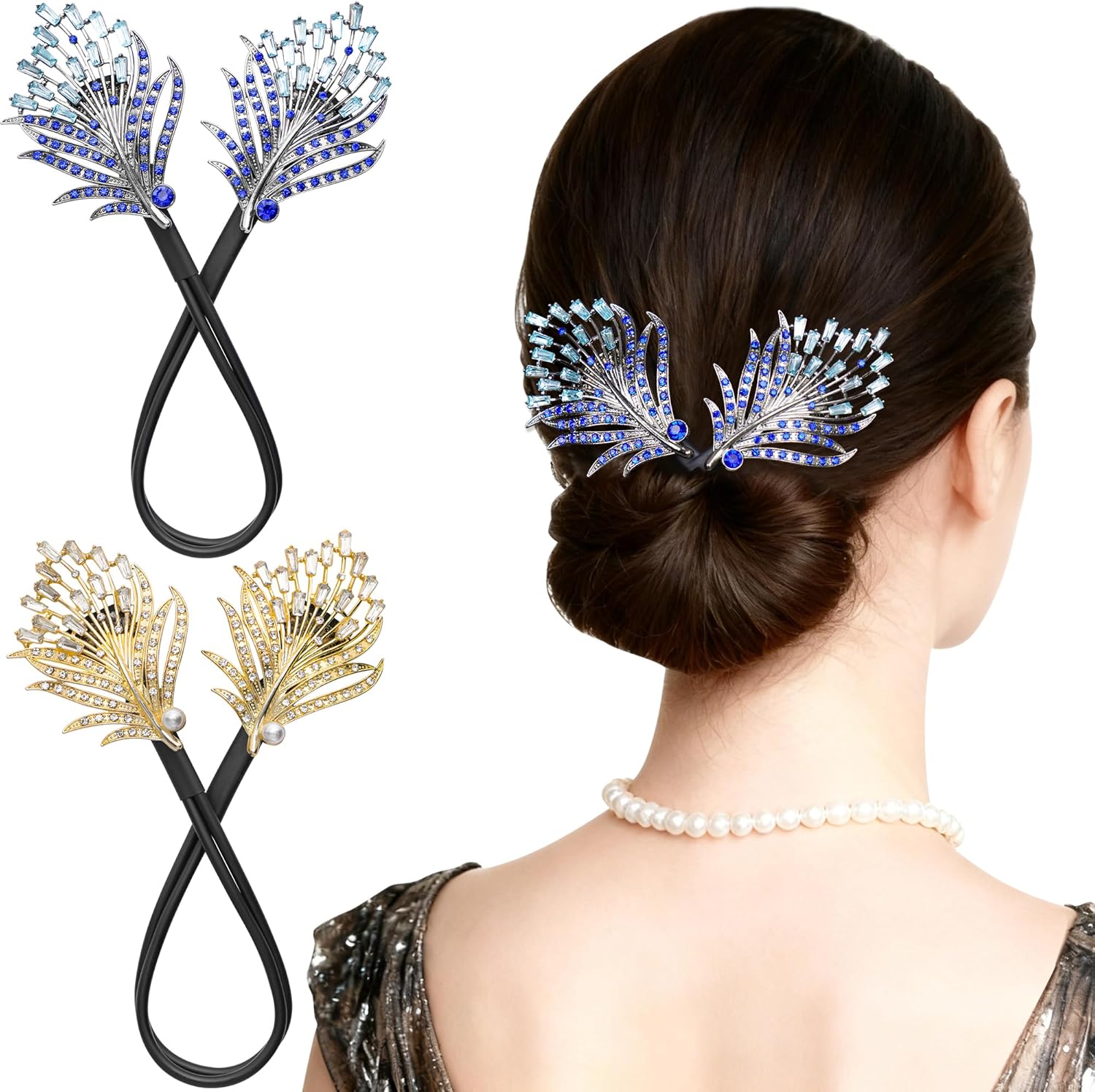 Yanwenx crystal feather hair bun maker front view for stylish updos