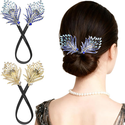 Yanwenx crystal feather hair bun maker front view for stylish updos