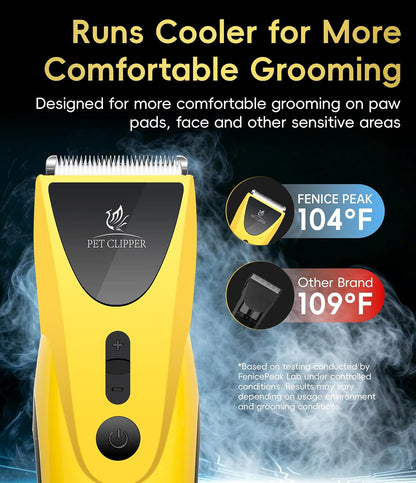 Fenice Peak premium feline grooming clippers side profile layout packaging details
